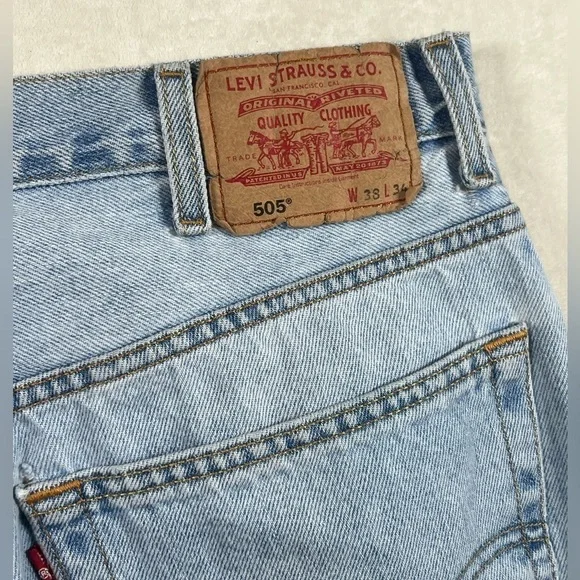 Levi’s 505 Regular Fit Light Wash 38W 34L Vintage Retro Jeans Washed